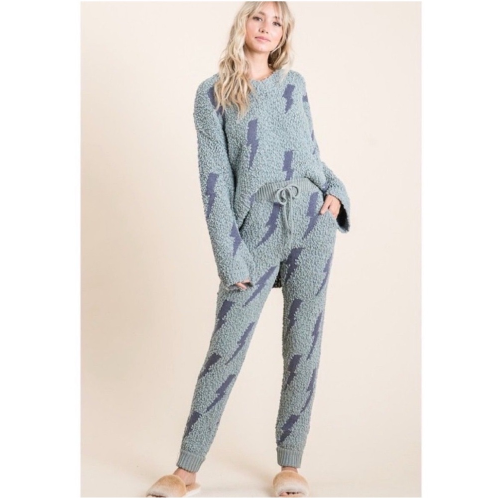 Bibi Cozy Blue Teddy Popcorn Lightning Bolt Lounge Set